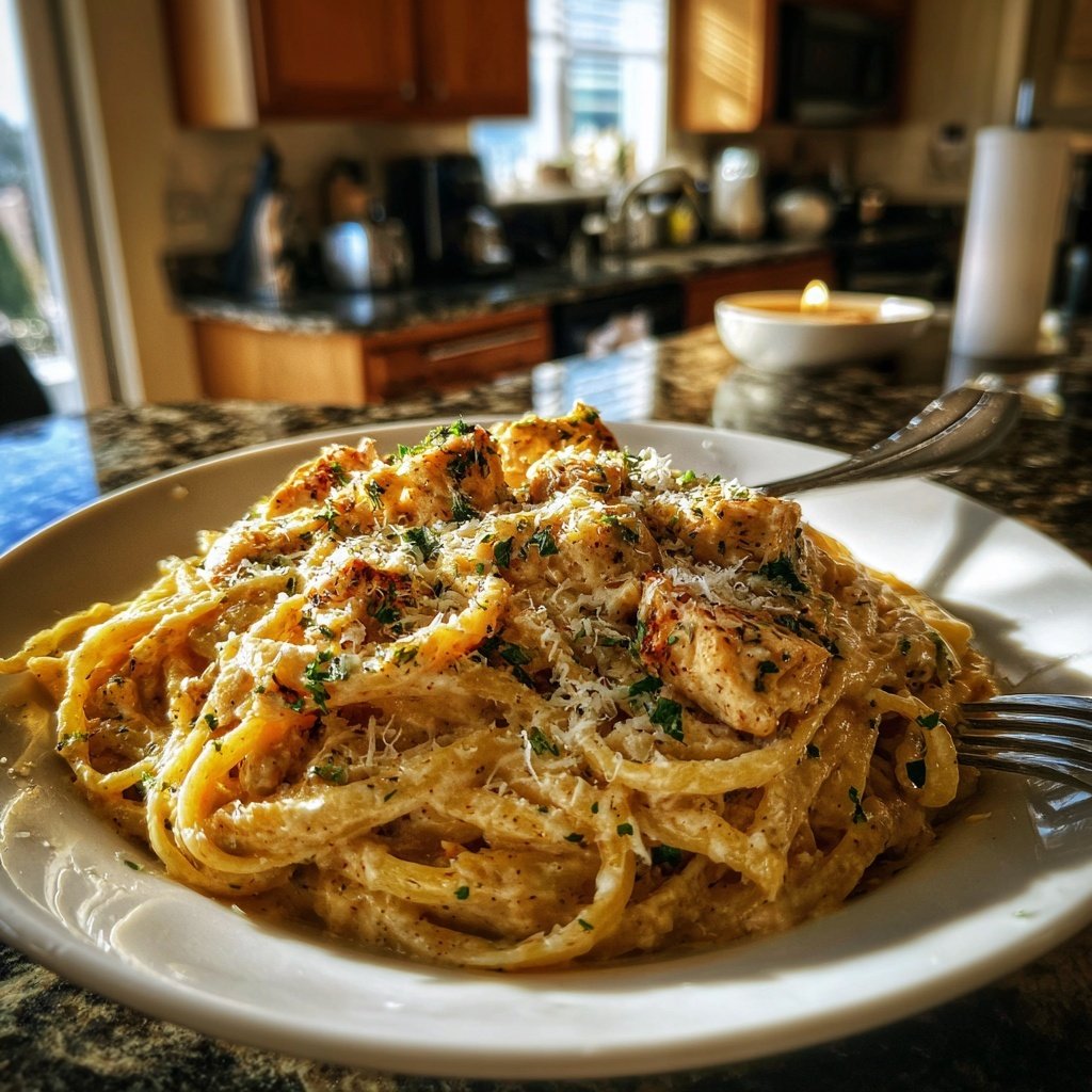 Ground Chicken Alfredo Pasta