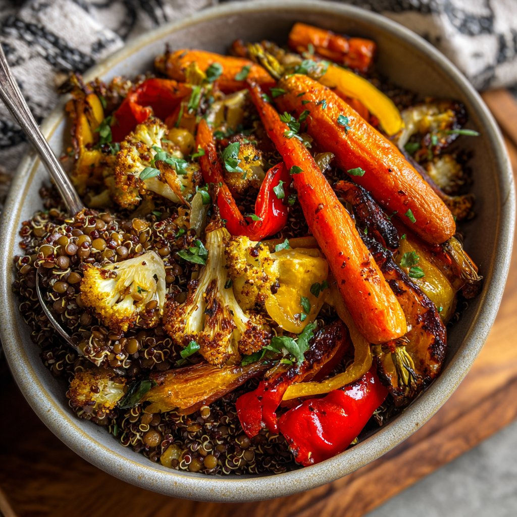 Roasted Veggie Lentil Grain Bowl